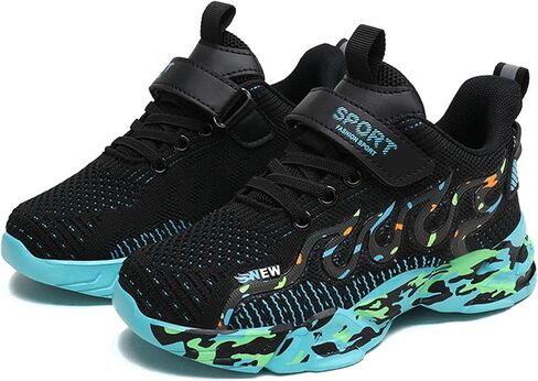 Harcent Boys Sneakers Fashion Casual Non Slip Boys Running Shoes Tennis Athletic Gym Sports Walking Kids Sneakers for Boys Girls Black/Green Size 13.5 Little Kid in Saudi Arabia