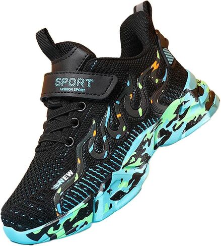 Harcent Boys Sneakers Fashion Casual Non Slip Boys Running Shoes Tennis Athletic Gym Sports Walking Kids Sneakers for Boys Girls Black/Green Size 13.5 Little Kid in Saudi Arabia