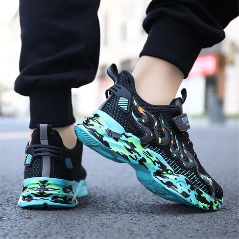 Harcent Boys Sneakers Fashion Casual Non Slip Boys Running Shoes Tennis Athletic Gym Sports Walking Kids Sneakers for Boys Girls Black/Green Size 13.5 Little Kid in Saudi Arabia
