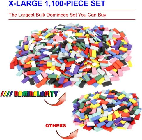 Dominolocity 1,100 Piece Wooden Dominoes Set - Colored Bulk Racing and Rally Building Blocks Kit, Colorful Wood Plain Blank Tiles Design for Stacking, Toppling, and Tumbling Races in Saudi Arabia