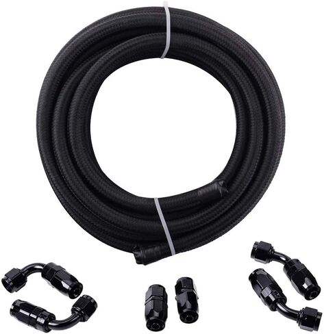 10FT 6 AN PTFE Fuel Line Kit, E85 Nylon Braided Fuel Hose 3/8" Nylon Stainless Steel Braided PTFE E85 Tube Fuel Line Fittings Kit with 6PCS Swivel Fuel Hose Fitting Adapters in Saudi Arabia