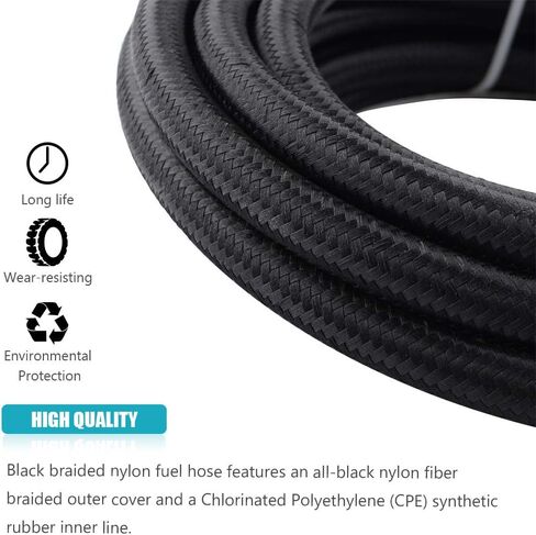 10FT 6 AN PTFE Fuel Line Kit, E85 Nylon Braided Fuel Hose 3/8" Nylon Stainless Steel Braided PTFE E85 Tube Fuel Line Fittings Kit with 6PCS Swivel Fuel Hose Fitting Adapters in Saudi Arabia