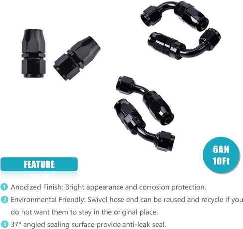 10FT 6 AN PTFE Fuel Line Kit, E85 Nylon Braided Fuel Hose 3/8" Nylon Stainless Steel Braided PTFE E85 Tube Fuel Line Fittings Kit with 6PCS Swivel Fuel Hose Fitting Adapters in Saudi Arabia