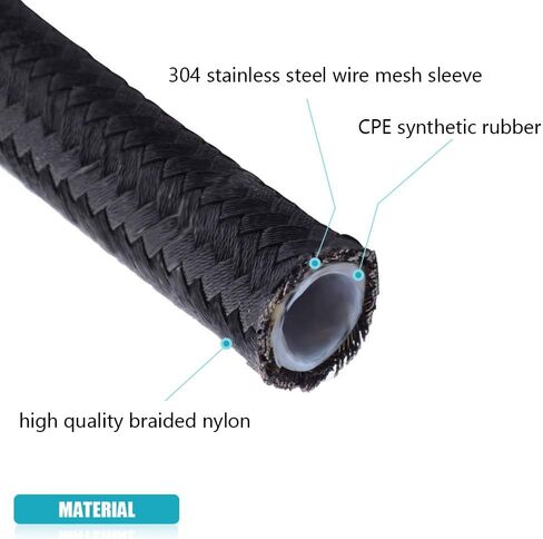 10FT 6 AN PTFE Fuel Line Kit, E85 Nylon Braided Fuel Hose 3/8" Nylon Stainless Steel Braided PTFE E85 Tube Fuel Line Fittings Kit with 6PCS Swivel Fuel Hose Fitting Adapters in Saudi Arabia