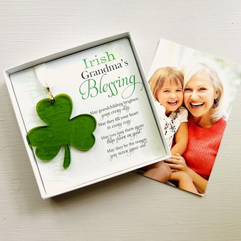 Irish Grandma Gift- Grandmother Blessing with Handmade in USA Glass Cross/Shamrock- New Irish Grandma, Birthday, Mother's Day (Cross) in Saudi Arabia