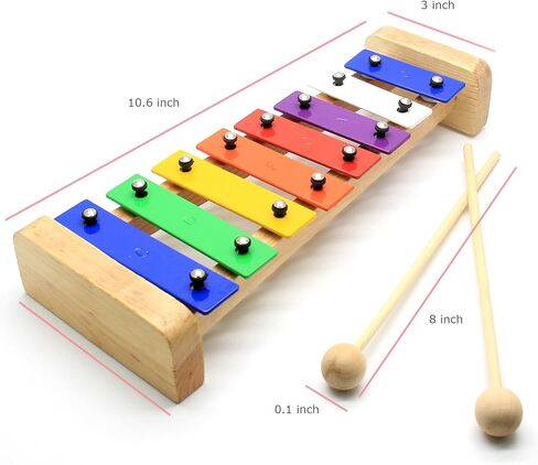 CeleMoon 8 ملاحظات خشبية ملونة إكسيليفون غلوكنسبيل للأطفال والأطفال الصغار، لعبة طبل الآلات الموسيقية مع أصوات دقيقة هدية تعليمية تعليمية لمرحلة ما قبل المدرسة للأطفال الأولاد والبنات in Kuwait