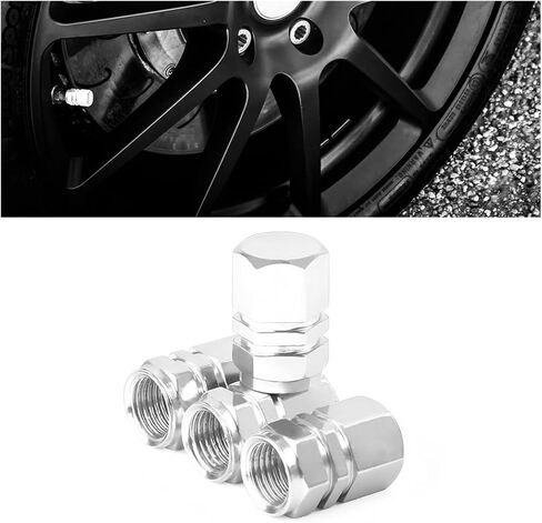 Car Tire Stem Valve Caps, 4 Pcs Aluminum Alloy Valve Stem Covers, Corrosion Resistant Leak-Proof Tire Cap Cover Accessories, Hexgon Style Wheel Air Valve Caps for SUV Car Bike (Black) in Saudi Arabia