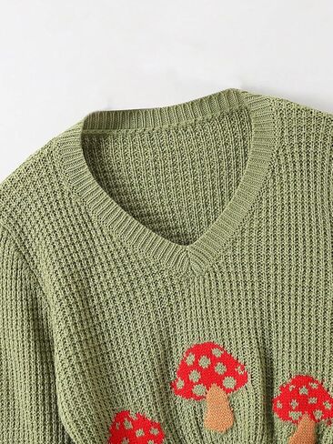 COZYEASE Girl's Graphic Print Sweaters Bell Long Sleeve V Neck Crop Sweater Top Casual Cute Knitted Pullover in Saudi Arabia