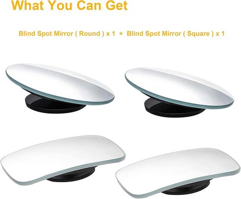 مرآة النقطة العمياء من KITBEST، مرآة رؤية خلفية محدبة بدون إطار زجاجية مستطيلة/دائرية عالية الدقة مقاس 2 بوصة، مرآة خارجية بزاوية عريضة جانبية للسيارة للحصول على صورة أكبر وتحسين السلامة المرورية، حزمة من 4 in Kuwait