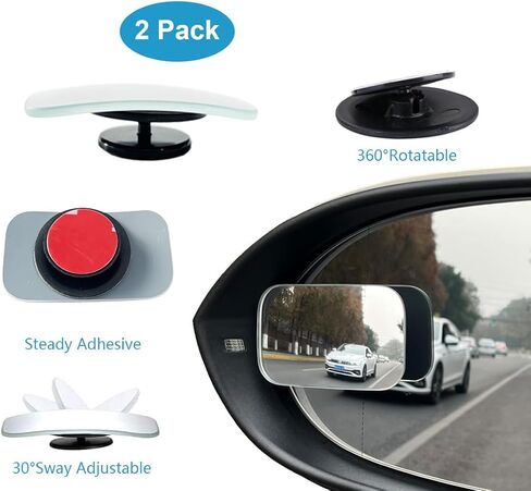 مرآة النقطة العمياء من KITBEST، مرآة رؤية خلفية محدبة بدون إطار زجاجية مستطيلة/دائرية عالية الدقة مقاس 2 بوصة، مرآة خارجية بزاوية عريضة جانبية للسيارة للحصول على صورة أكبر وتحسين السلامة المرورية، حزمة من 4 in Kuwait