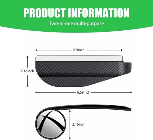 UGSHY Pack-2 Car Rearview Mirror Rain Eyebrows, Durable Reversing Mirror, Blind Spot Mirror, Universal Auxiliary Mirror Replacements, for Most Cars, Trucks and Vans (Carbon Fiber Black) in Saudi Arabia