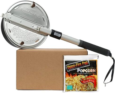 Campfire Popcorn Popper With Kit - The Original Whirley Pop Open Fire Outdoor Popper, Wabash Valley Farms Camping Popcorn Popper, Campfire Popcorn Maker With One Outdoor Popcorn Popping Kit (Aluminum) in Kuwait