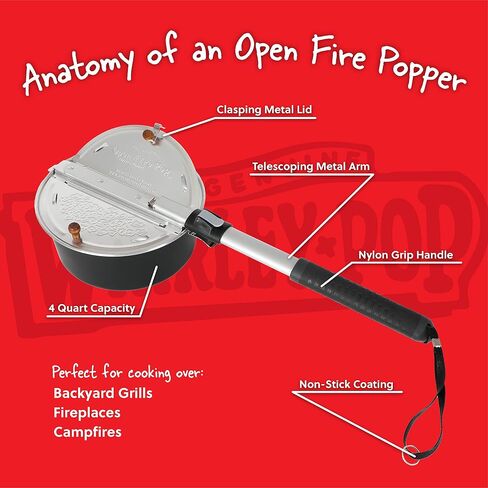 Campfire Popcorn Popper With Kit - The Original Whirley Pop Open Fire Outdoor Popper, Wabash Valley Farms Camping Popcorn Popper, Campfire Popcorn Maker With One Outdoor Popcorn Popping Kit (Aluminum) in Kuwait