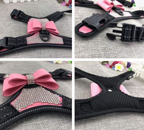 3pcs Bow Ties Bling Cute Dog Harness and Dog Collar with Lead for Dog - Black - S in Saudi Arabia