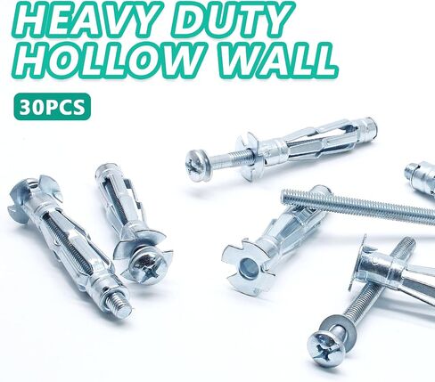 Zorveiio 30 Pcs M5x52 Hollow Wall Anchors Screws Heavy Duty Bolt Screws Zinc Plated Wall Anchor Screws for Drywall Plasterboard Fixing in Saudi Arabia