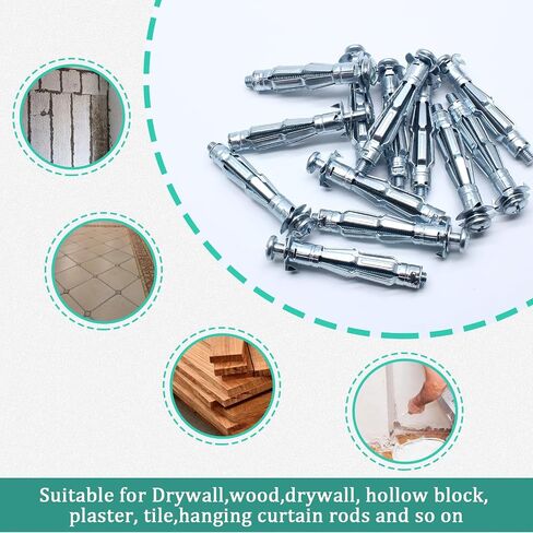 Zorveiio 30 Pcs M5x52 Hollow Wall Anchors Screws Heavy Duty Bolt Screws Zinc Plated Wall Anchor Screws for Drywall Plasterboard Fixing in Saudi Arabia