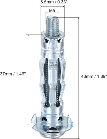uxcell M5x37mm مسامير جدار محرك مجوفة من الفولاذ المطلي بالزنك للجدران الجافة والجص والبلاط 20 قطعة in Kuwait