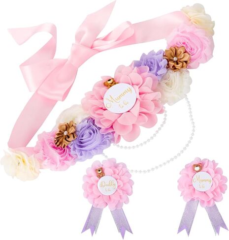Jspupifip Teddy Bear Maternity Sash & to Be Corsage Pin Set Flower Belly Belt Baby Shower Maternity Photography Gift in Saudi Arabia