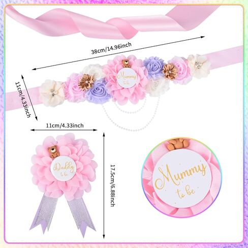 Jspupifip Teddy Bear Maternity Sash & to Be Corsage Pin Set Flower Belly Belt Baby Shower Maternity Photography Gift in Saudi Arabia