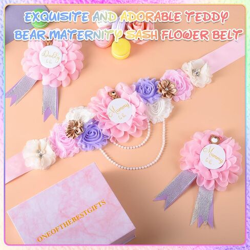 Jspupifip Teddy Bear Maternity Sash & to Be Corsage Pin Set Flower Belly Belt Baby Shower Maternity Photography Gift in Saudi Arabia