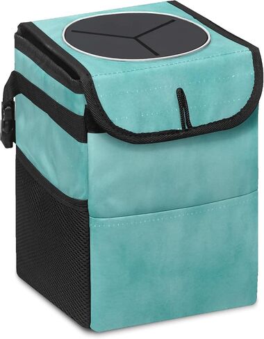 Car Trash Can Retro Mint Green Small Auto Garbage Can Bag with Lid Hanging Collapsible Waterproof Trash Bin Cantainer for SUV Sedan Truck Cute Car Accessories in Saudi Arabia