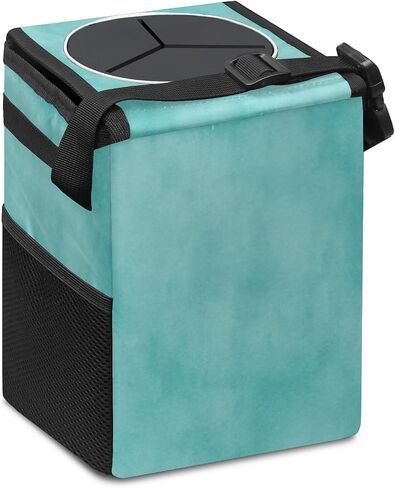 Car Trash Can Retro Mint Green Small Auto Garbage Can Bag with Lid Hanging Collapsible Waterproof Trash Bin Cantainer for SUV Sedan Truck Cute Car Accessories in Saudi Arabia