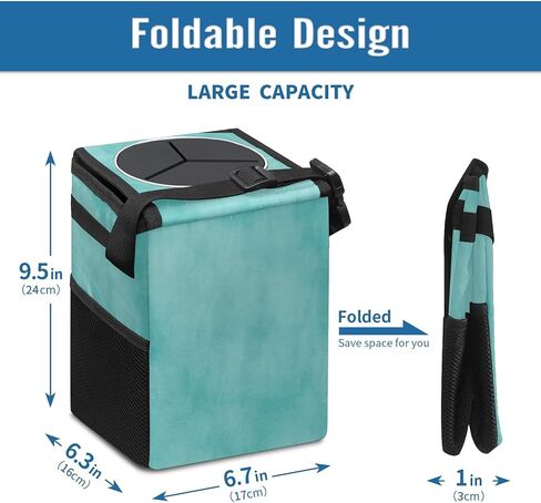 Car Trash Can Retro Mint Green Small Auto Garbage Can Bag with Lid Hanging Collapsible Waterproof Trash Bin Cantainer for SUV Sedan Truck Cute Car Accessories in Saudi Arabia