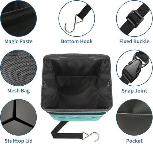 Car Trash Can Retro Mint Green Small Auto Garbage Can Bag with Lid Hanging Collapsible Waterproof Trash Bin Cantainer for SUV Sedan Truck Cute Car Accessories in Saudi Arabia