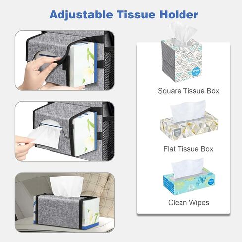 CaseBot Car Trash Can with 2 Removable Leak-Proof Interior Liners, Waterproof Car Garbage Can with Adjustable Tissue Holder and Storage Pockets (Gray) in Kuwait