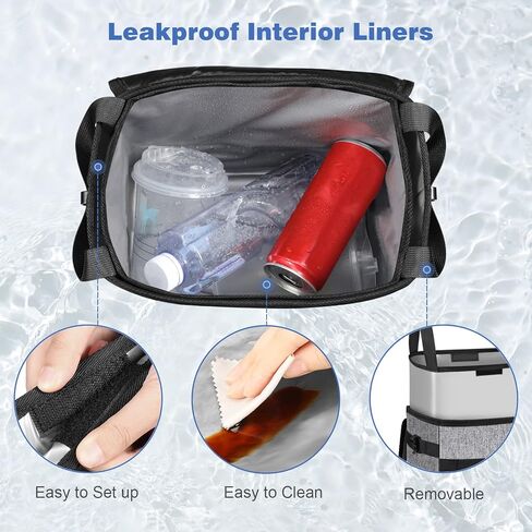 CaseBot Car Trash Can with 2 Removable Leak-Proof Interior Liners, Waterproof Car Garbage Can with Adjustable Tissue Holder and Storage Pockets (Gray) in Kuwait