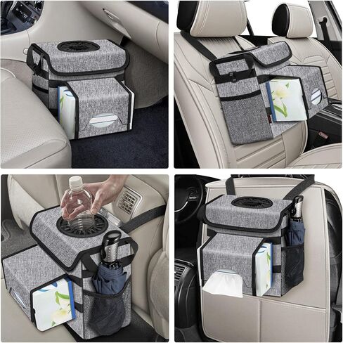CaseBot Car Trash Can with 2 Removable Leak-Proof Interior Liners, Waterproof Car Garbage Can with Adjustable Tissue Holder and Storage Pockets (Gray) in Kuwait