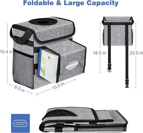 CaseBot Car Trash Can with 2 Removable Leak-Proof Interior Liners, Waterproof Car Garbage Can with Adjustable Tissue Holder and Storage Pockets (Gray) in Kuwait