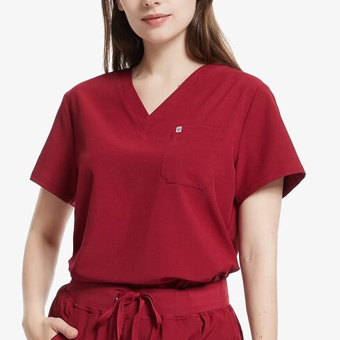 مجموعة يونيفورم وورلد سكرب للنساء - قميص وسروال مطاطي مع 8 جيوب، حزام خصر لليوجا، مضاد للتجاعيد، مقاس نحيف in Kuwait