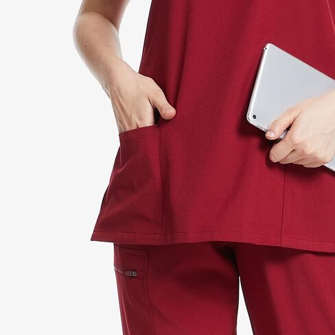 مجموعة يونيفورم وورلد سكرب للنساء - قميص وسروال مطاطي مع 8 جيوب، حزام خصر لليوجا، مضاد للتجاعيد، مقاس نحيف in Kuwait