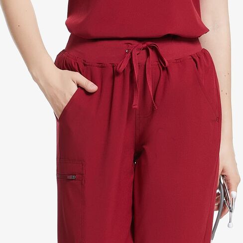 مجموعة يونيفورم وورلد سكرب للنساء - قميص وسروال مطاطي مع 8 جيوب، حزام خصر لليوجا، مضاد للتجاعيد، مقاس نحيف in Kuwait