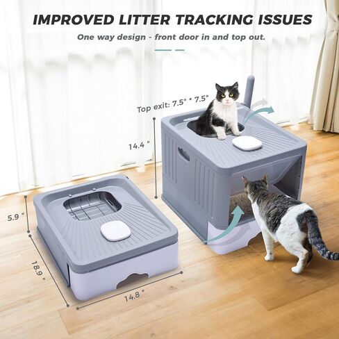 صندوق فضلات القطط مع غطاء، صندوق فضلات مغلق، مدخل أمامي، مخرج علوي، صناديق فضلات ذات درج كبير، جوانب عالية مانعة للتسرب، قابلة للطي في اتجاه واحد، مرحاض القطط يتضمن 15 عبوة من بطانات النفايات in Kuwait