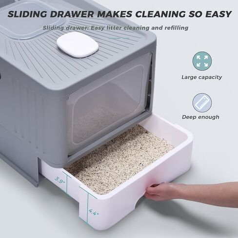 صندوق فضلات القطط مع غطاء، صندوق فضلات مغلق، مدخل أمامي، مخرج علوي، صناديق فضلات ذات درج كبير، جوانب عالية مانعة للتسرب، قابلة للطي في اتجاه واحد، مرحاض القطط يتضمن 15 عبوة من بطانات النفايات in Kuwait