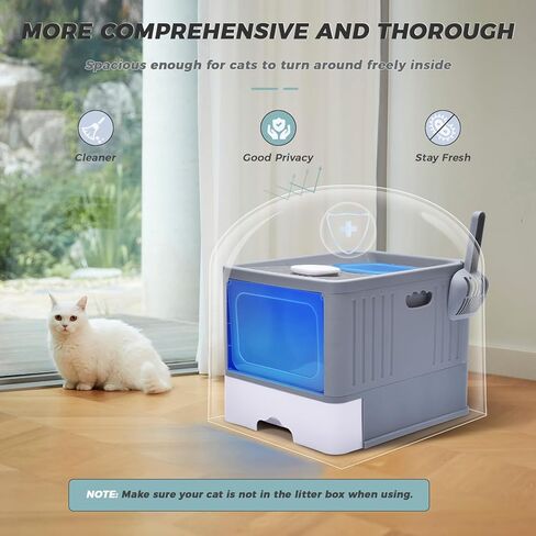 صندوق فضلات القطط مع غطاء، صندوق فضلات مغلق، مدخل أمامي، مخرج علوي، صناديق فضلات ذات درج كبير، جوانب عالية مانعة للتسرب، قابلة للطي في اتجاه واحد، مرحاض القطط يتضمن 15 عبوة من بطانات النفايات in Kuwait