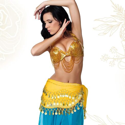 12 Pieces Belly Dance Hip Scarf Belly Dance Skirt with 108 Gold Coins Belly Hip Scarf Waist Chain Coin Sash Chiffon Dangling Bling Belly Dance Wrap Belt with Gold Coins 12 Assorted Colors in Saudi Arabia