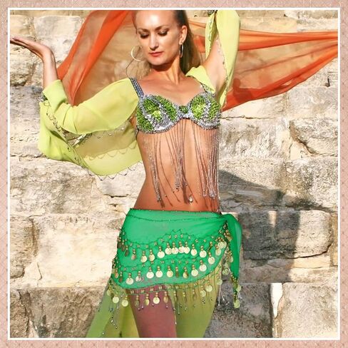 12 Pieces Belly Dance Hip Scarf Belly Dance Skirt with 108 Gold Coins Belly Hip Scarf Waist Chain Coin Sash Chiffon Dangling Bling Belly Dance Wrap Belt with Gold Coins 12 Assorted Colors in Saudi Arabia