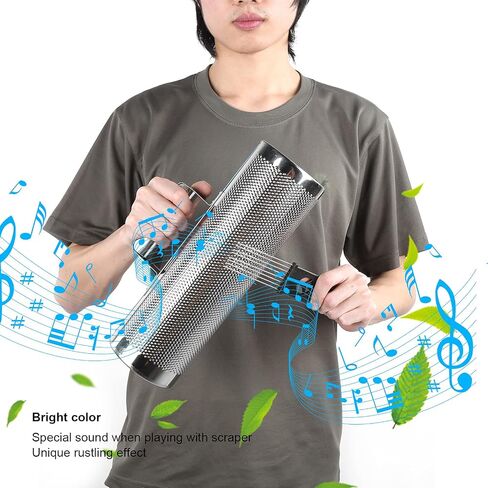 Guiro Shaker, Aluminum Guiro Instrument with Scraper Orff Percussion Instrument Shaker Musical Instruments Band Accompaniment Sand Hammer, 4x12in in Saudi Arabia