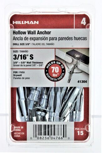 2 Pack - Brand Hillman Model 41304 Product Hollow Wall Anchor 3/16 S 15/Card in Saudi Arabia