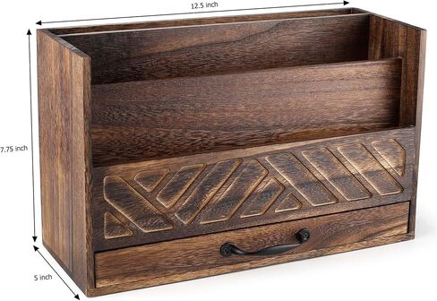 Wood Office Desk Organizers and Storage, Wood Mail Bill Organizer with Drawer for Desktop Organization, Desk Accessories & Workspace Organizers, File Paper Holder Desk Sorter for Storage(Rustic Brown) in Kuwait