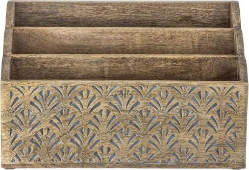 MyGift 3 Tier Contemporary Rustic Solid Mango Wood Desktop Storage Organizer with Hand Carved Palm Pattern, Office Desk Mail Sorter Magazine Holder - Handcrafted in India in Saudi Arabia