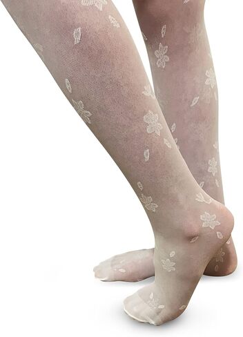 Girls Tights With All Over Floral Design. Sheer Pantyhose with Reinforced Toes and Top in Saudi Arabia