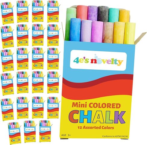 4E's Novelty Mini Chalk Sets (24 Boxes) Sidewalk Chalk Party Favors Bulk Individual Packs, 12 Blackboard Chalk Sticks Non-Toxic Classroom Prize Toy Toddler Kids Summer Basket Stuffers in Saudi Arabia