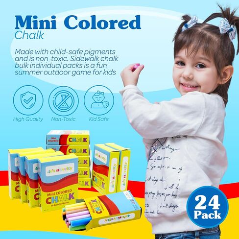 4E's Novelty Mini Chalk Sets (24 Boxes) Sidewalk Chalk Party Favors Bulk Individual Packs, 12 Blackboard Chalk Sticks Non-Toxic Classroom Prize Toy Toddler Kids Summer Basket Stuffers in Saudi Arabia