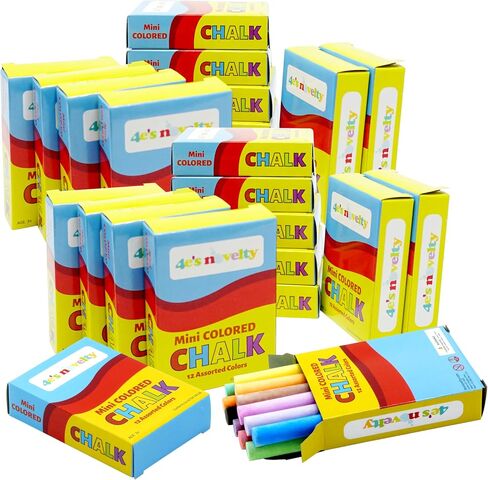 4E's Novelty Mini Chalk Sets (24 Boxes) Sidewalk Chalk Party Favors Bulk Individual Packs, 12 Blackboard Chalk Sticks Non-Toxic Classroom Prize Toy Toddler Kids Summer Basket Stuffers in Saudi Arabia