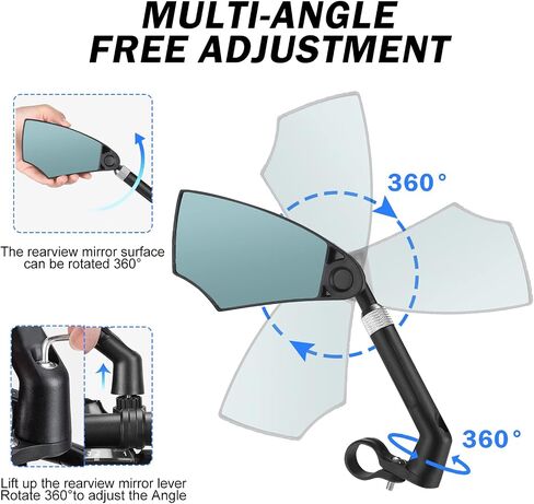 مرآة دراجة بمقود مضادة للوهج من COSMOING، قضيب مرآة قابل للسحب وعدسة قابلة للتعديل 360 درجة عالية الدقة مقاومة للخدش، مرآة رؤية خلفية قابلة للطي مناسبة للمقود 20-23 مم - يسار in Kuwait
