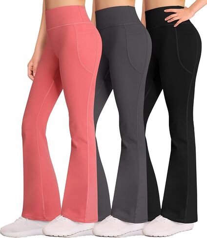 MIRITY Girls Bootcut Yoga Pants with Pockets - High Waist Flare Workout Dance Leggings for Teen Girls (Pack of 3) in Saudi Arabia